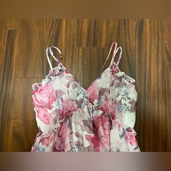 Women’s ChicMe ruffled hem floral print asymmetrical d dress - size large - Picture 2 of 11